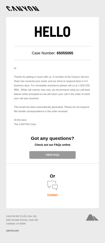 Canyon support email