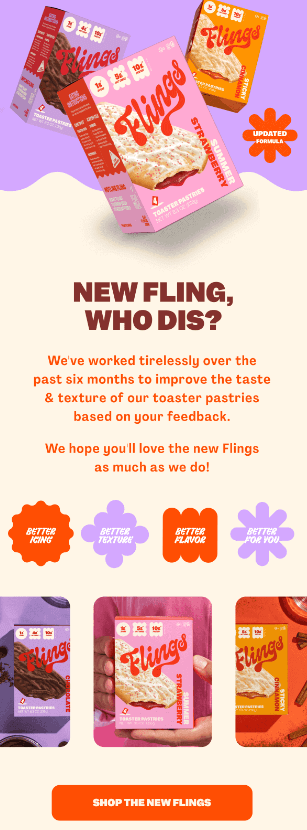 flings new product launch email