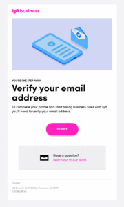 email verification example by Lyft