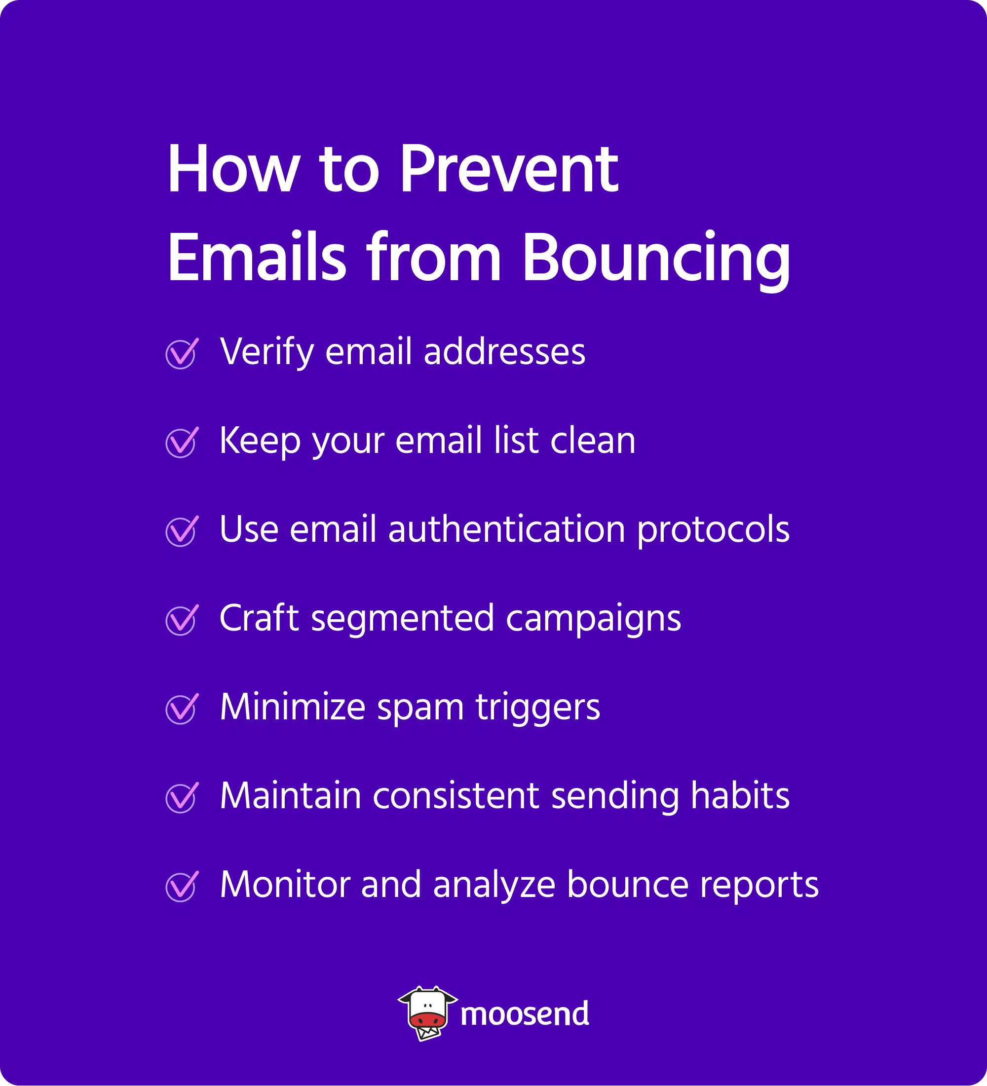 checklist showing practices to prevent email bounces