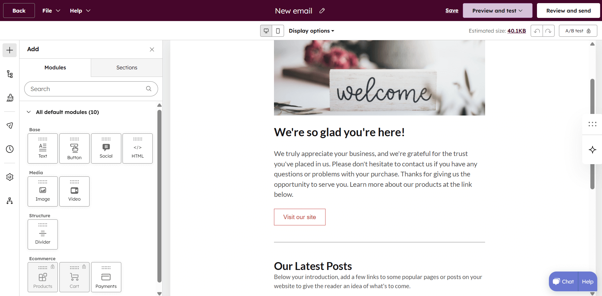 hubspot's email editor