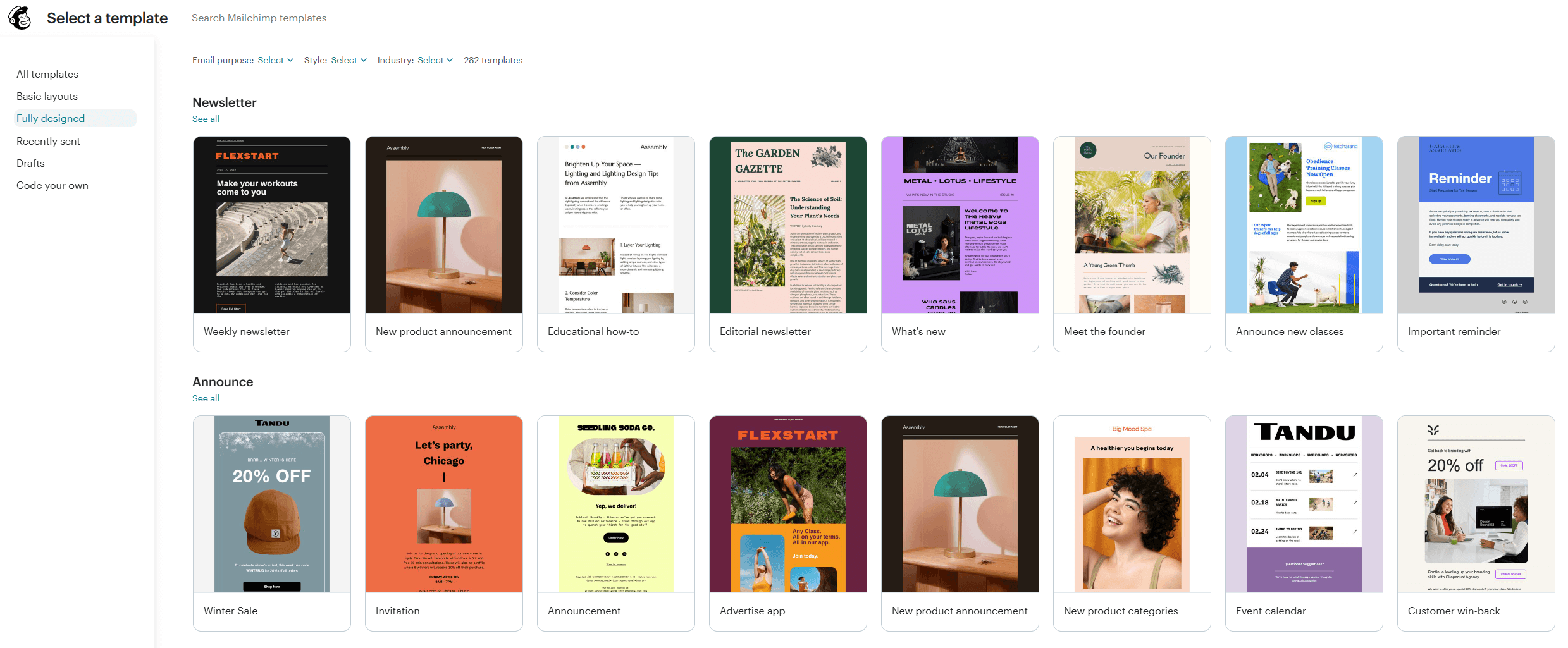 mailchimp's template library