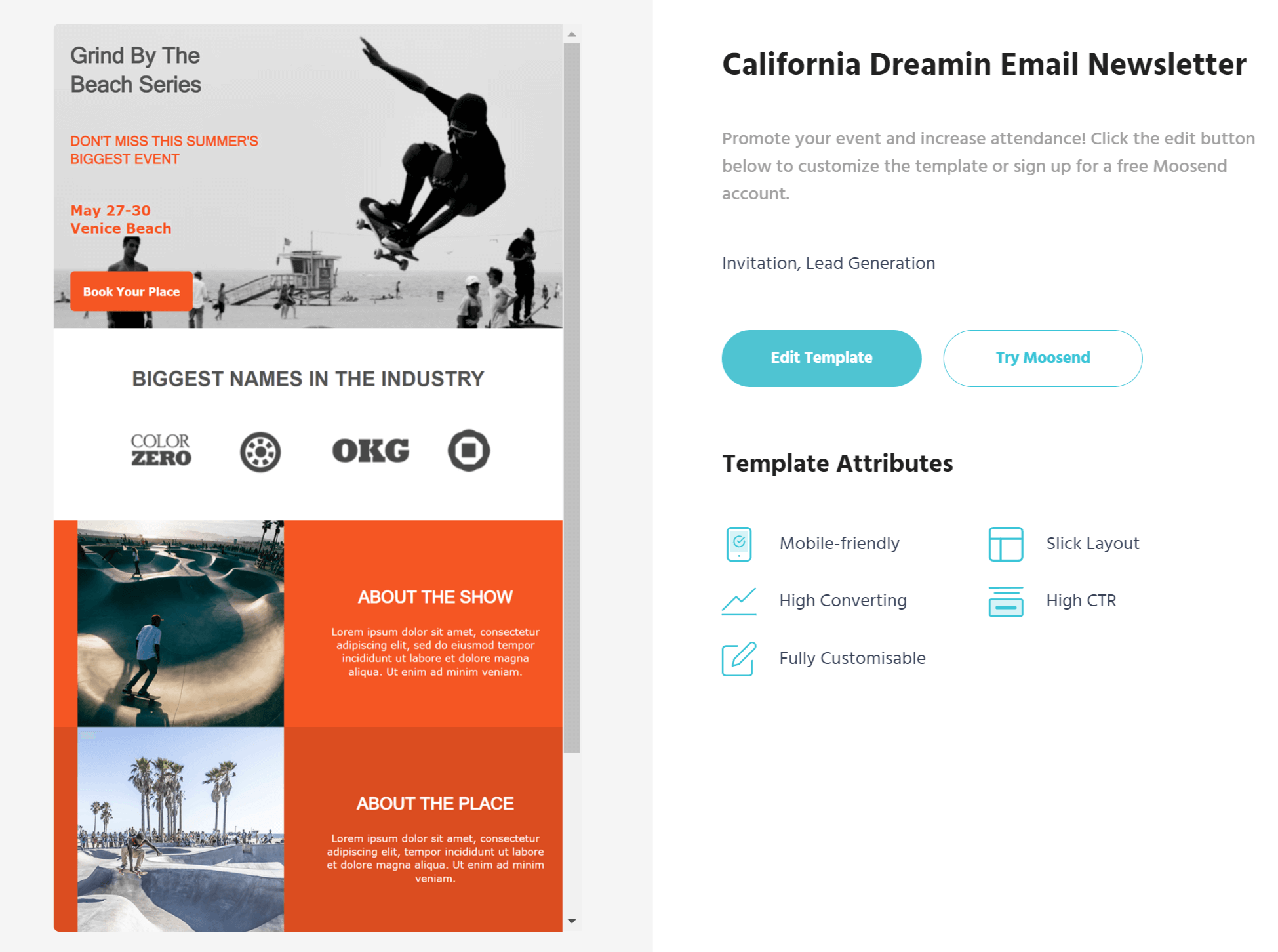 event email template by moosend
