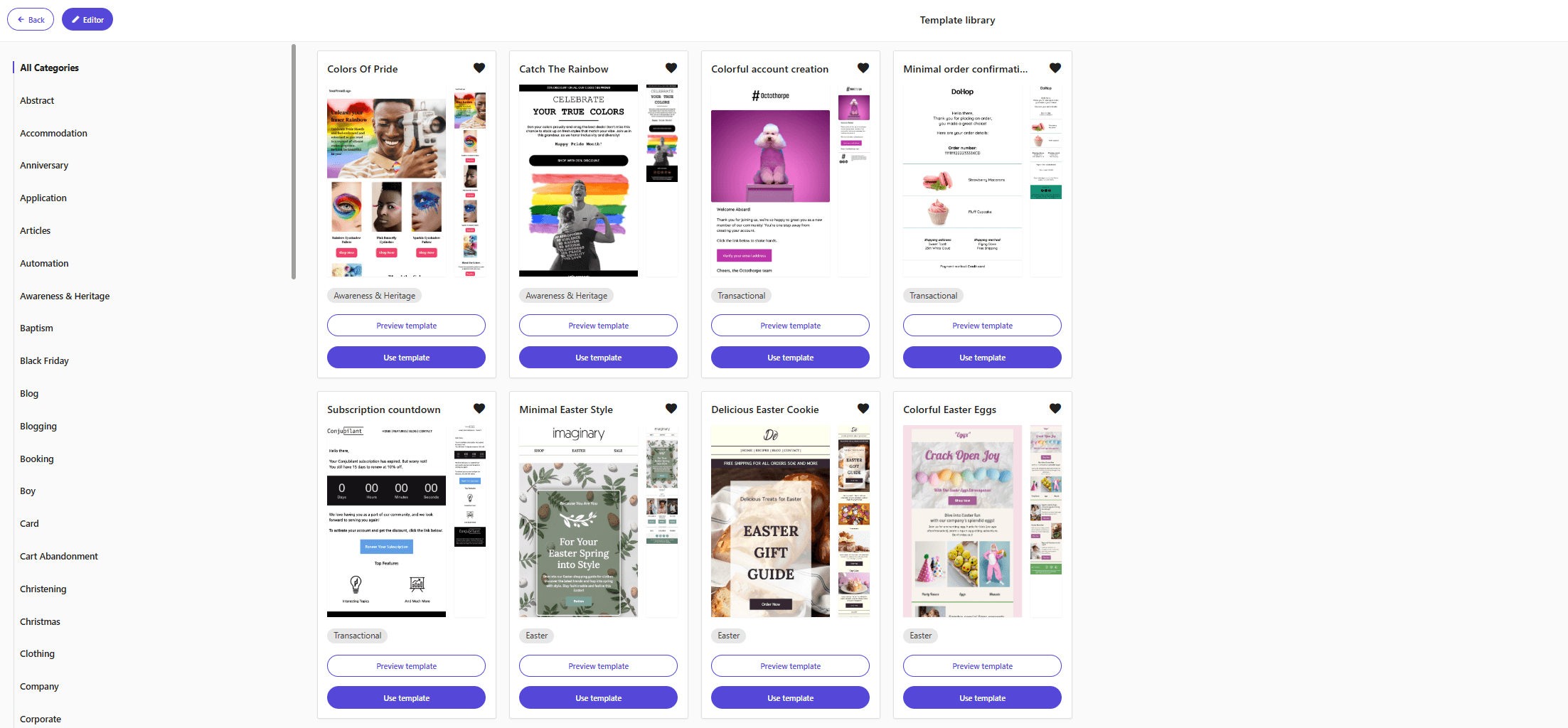 moosend's email template library