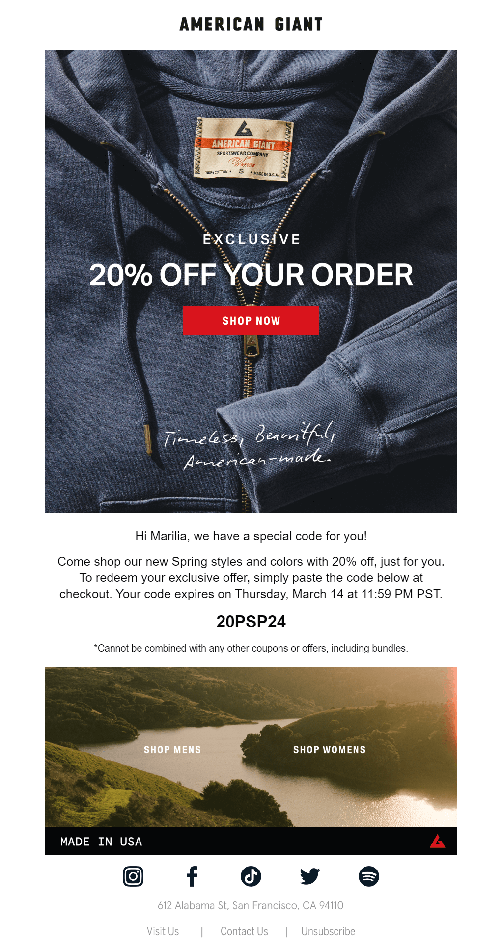american giant offer email type