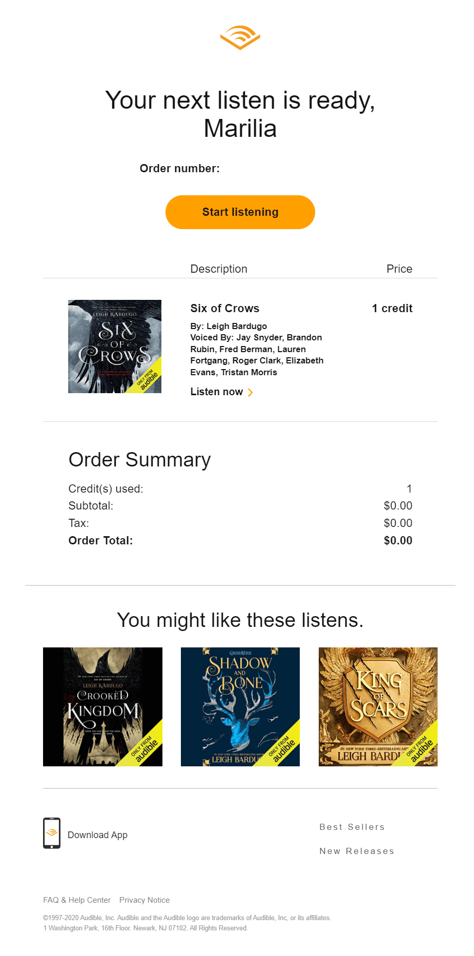 audible order confirmation email