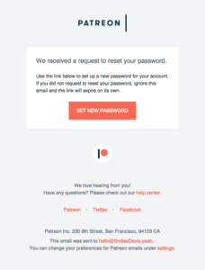 Patreon password request email