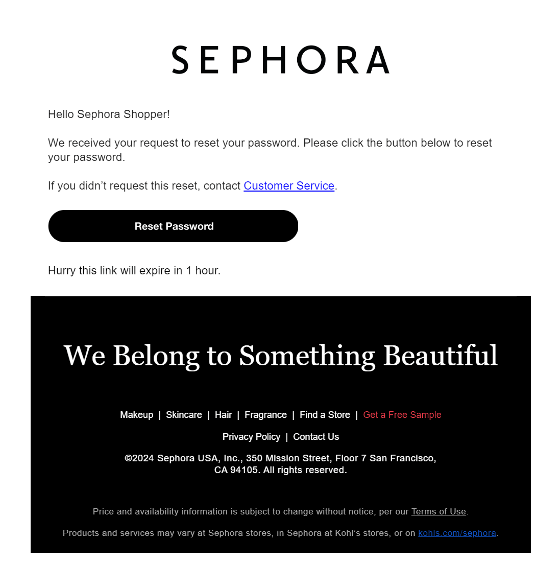 sephora transactional email example