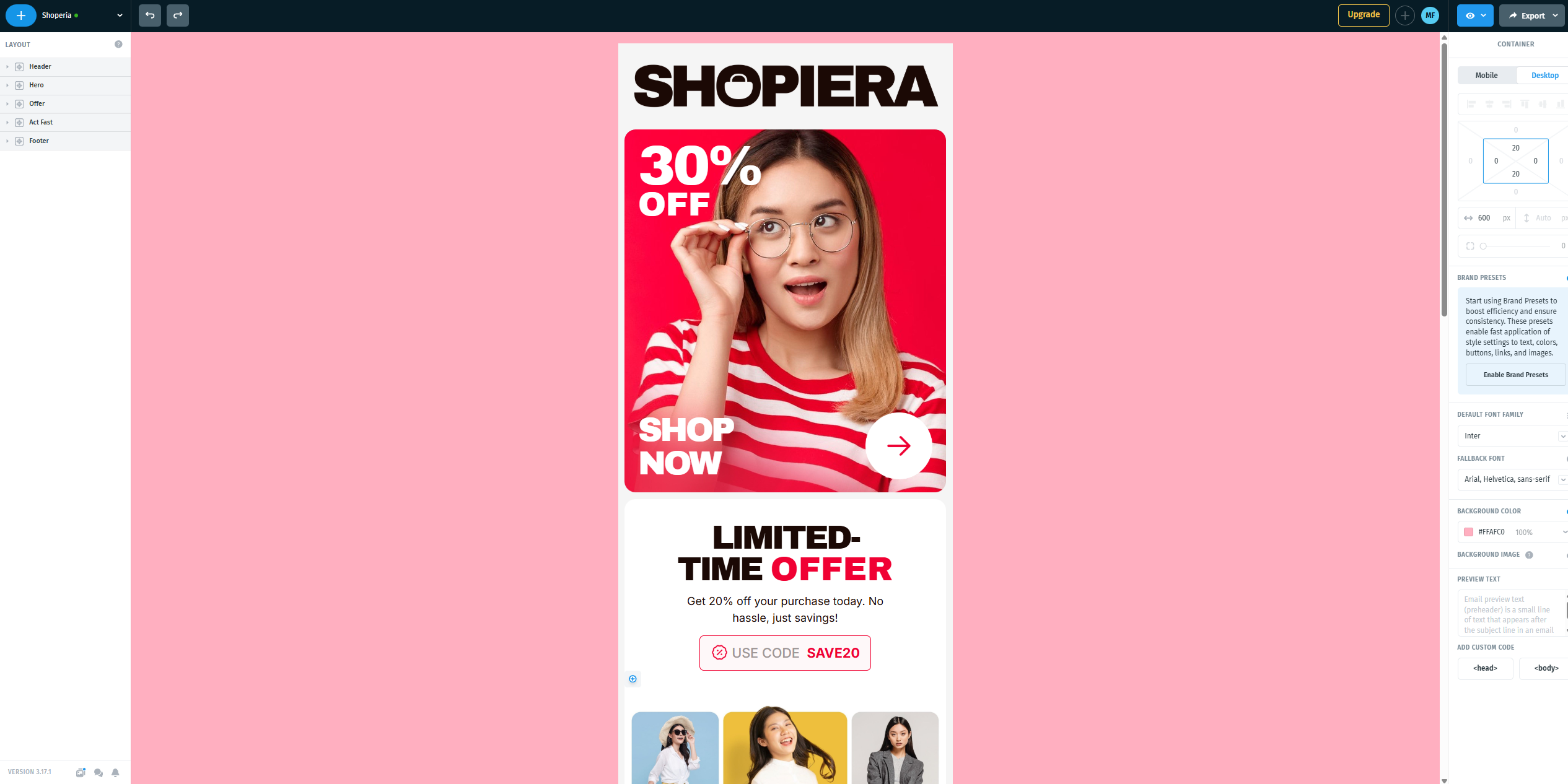 postcards' email template designer