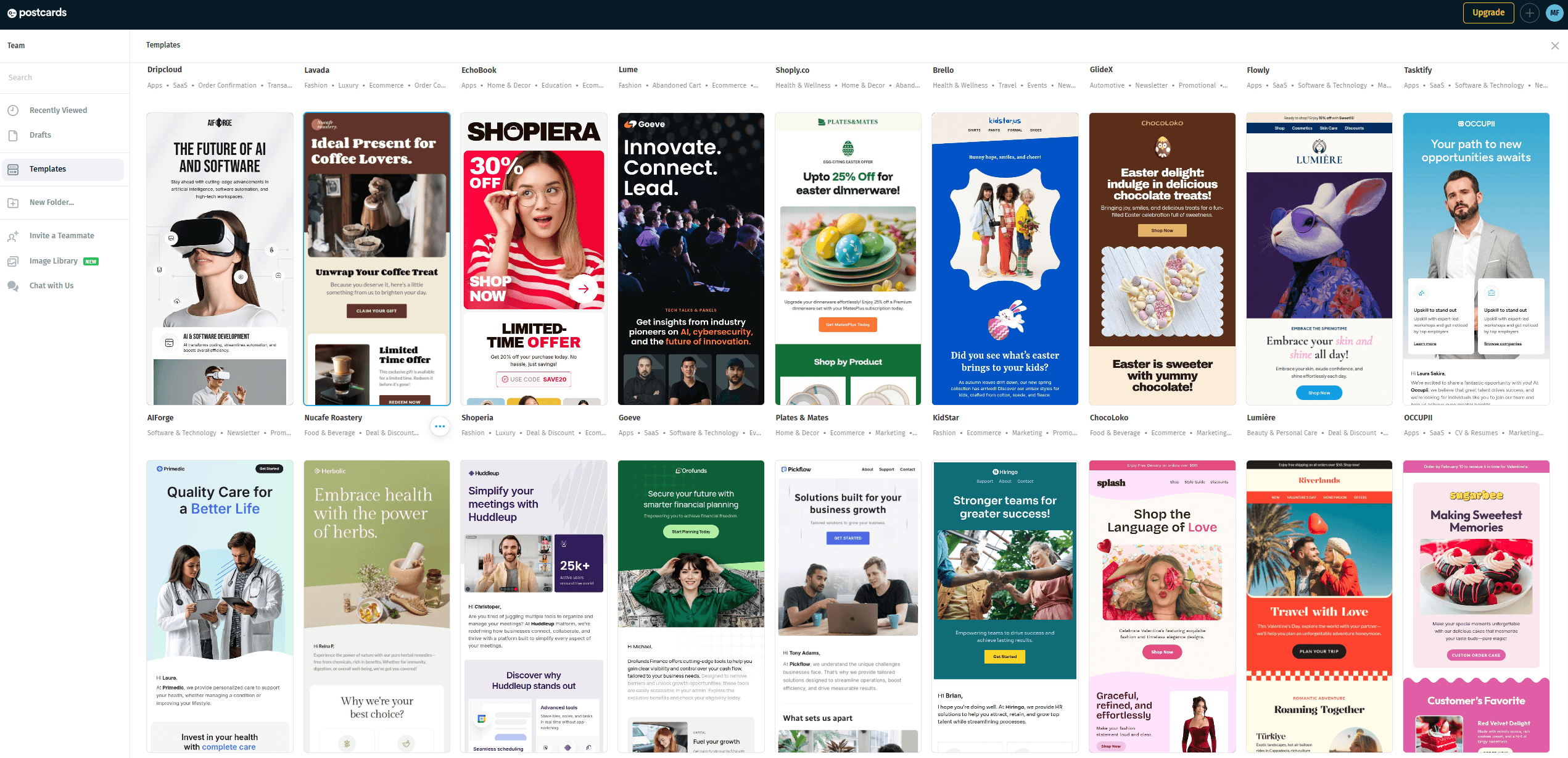 postcards' template library