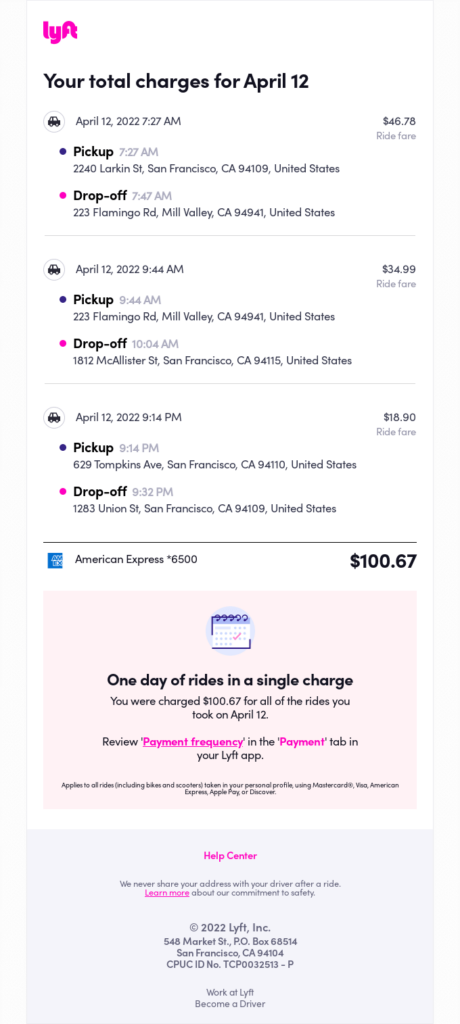 Lyft transactional email example