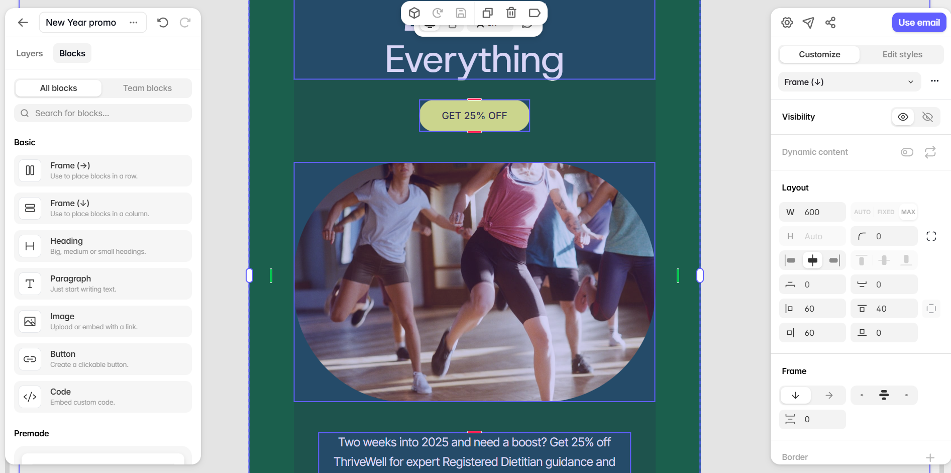 tabular's email template builder