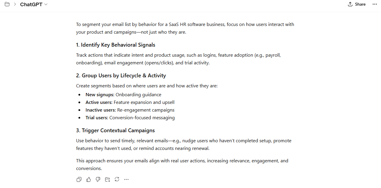 Chatgpt Behavioral segmentation prompt
