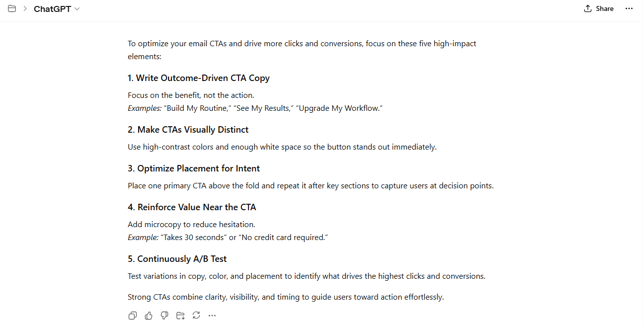 Chatgpt CTA design and placement prompt
