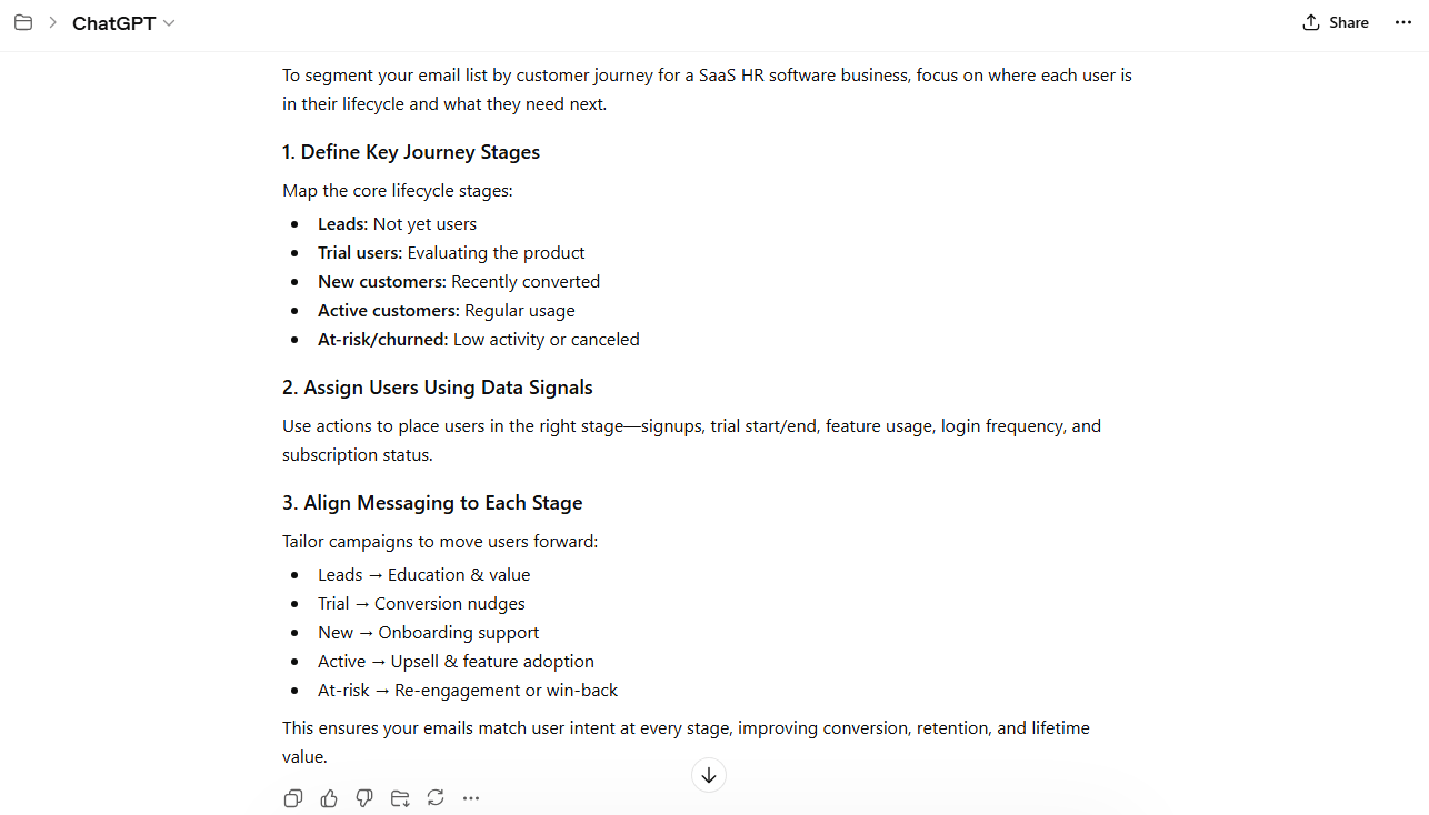 Chatgpt Customer journey segmentation prompt