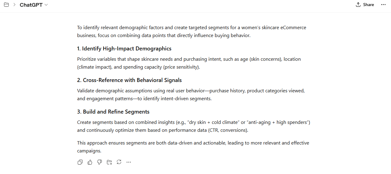 Chatgpt Demographic segmentation prompt
