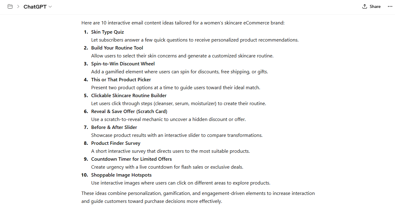 ChatGPT interactive content ideas prompt 