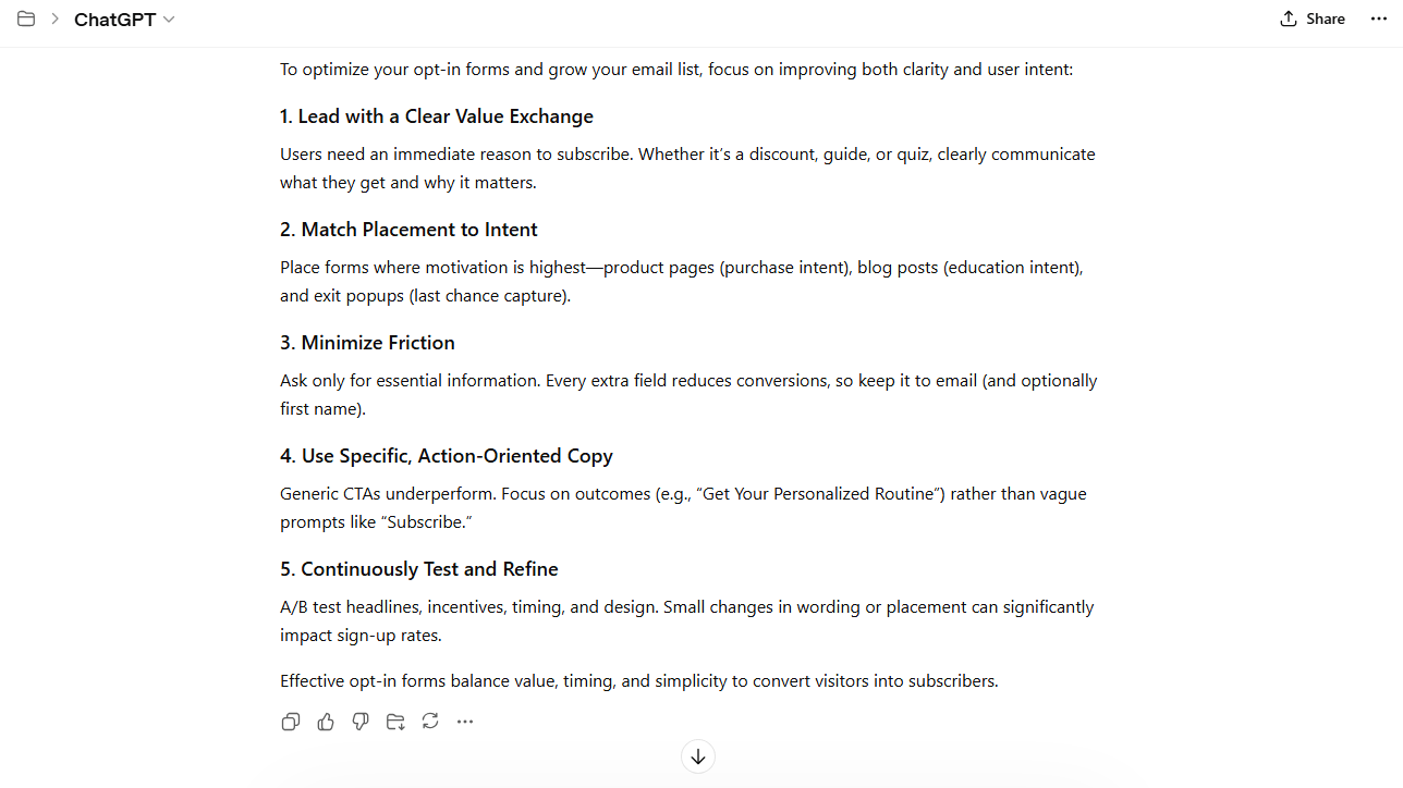 Chatgpt opt-in form optimization prompt 