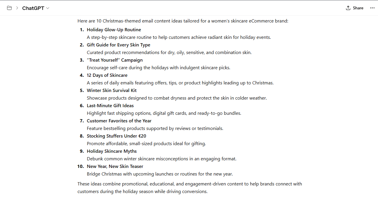 Chatgpt seasonal campaign content ideas prompt