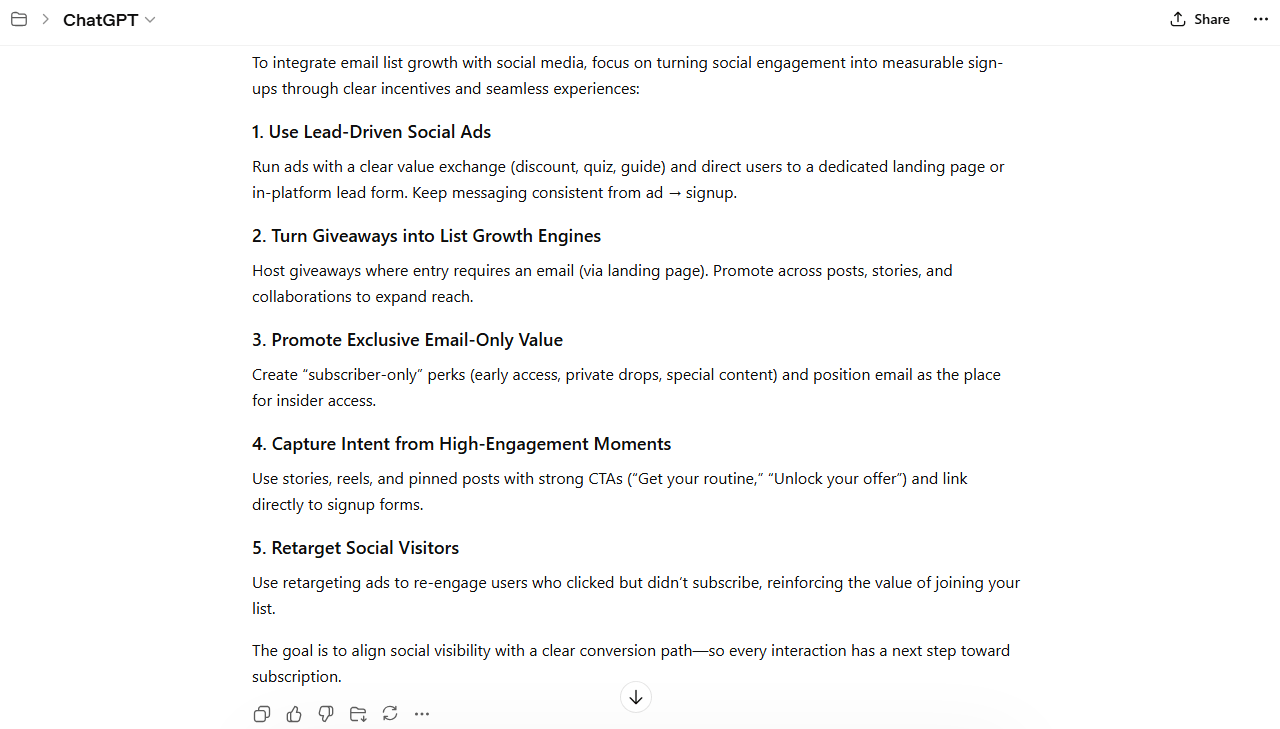 Chatgpt Social media integration strategies prompt
