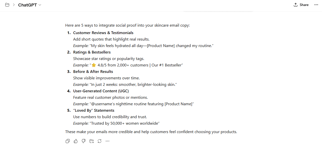 Chatgpt social proof integration prompt