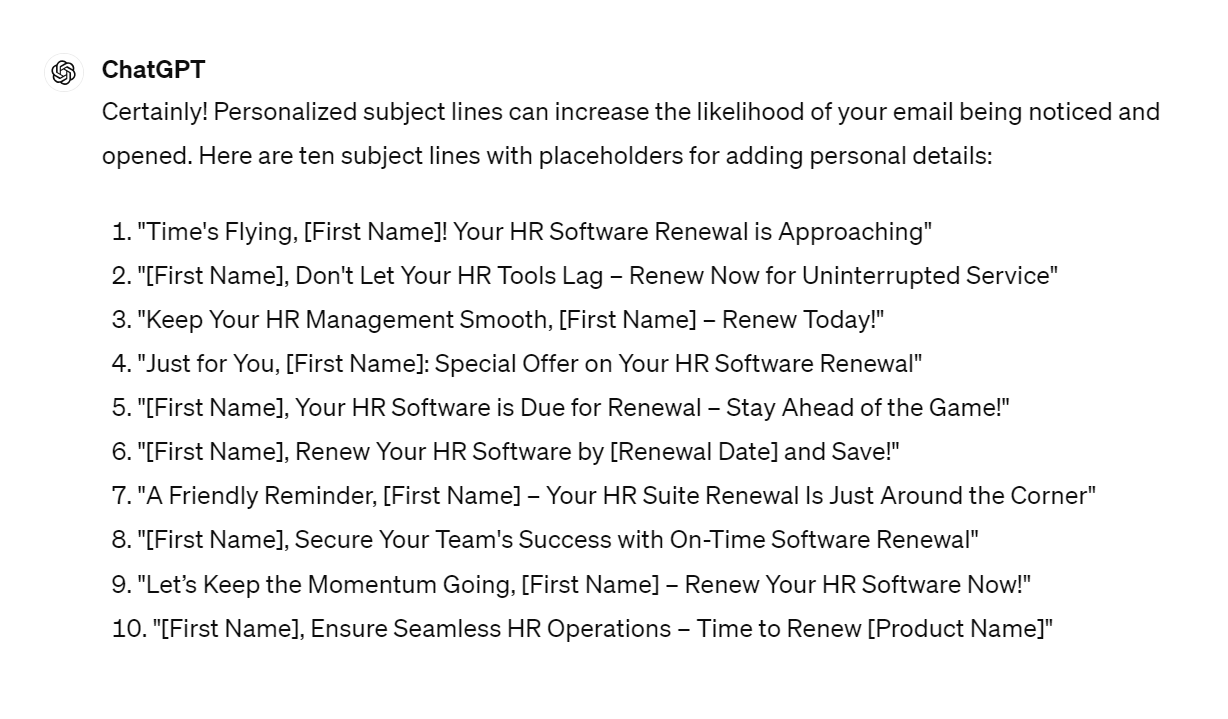 Personalized subject lines