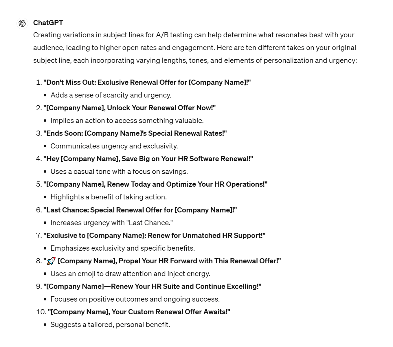 subject line variation for ab testing using chatgpt