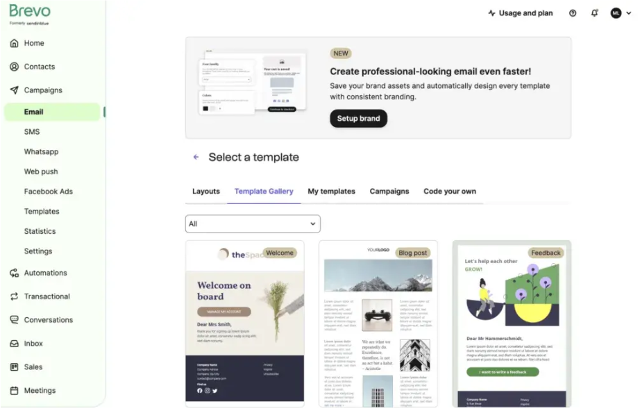 Brevo templates page
