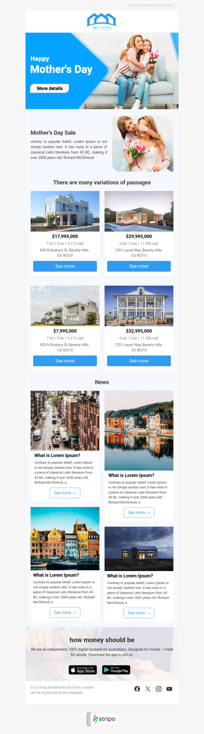 stripo real estate template for listings seasonal