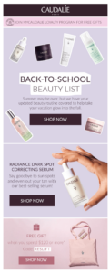 caudalie back to school email campaign for september email planner