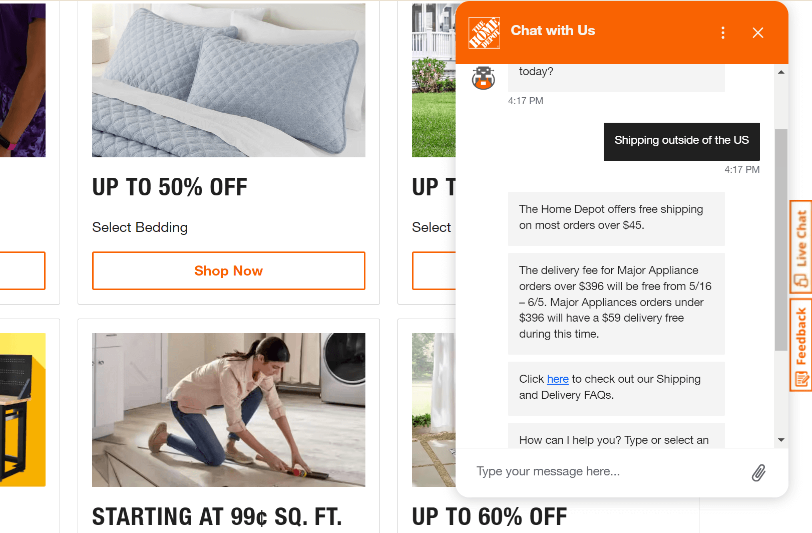 home depot using ecommerce ai in the form of chatbot