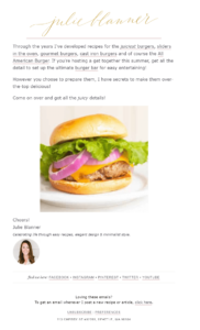 julie blanner national cheeseburger day inspiration email