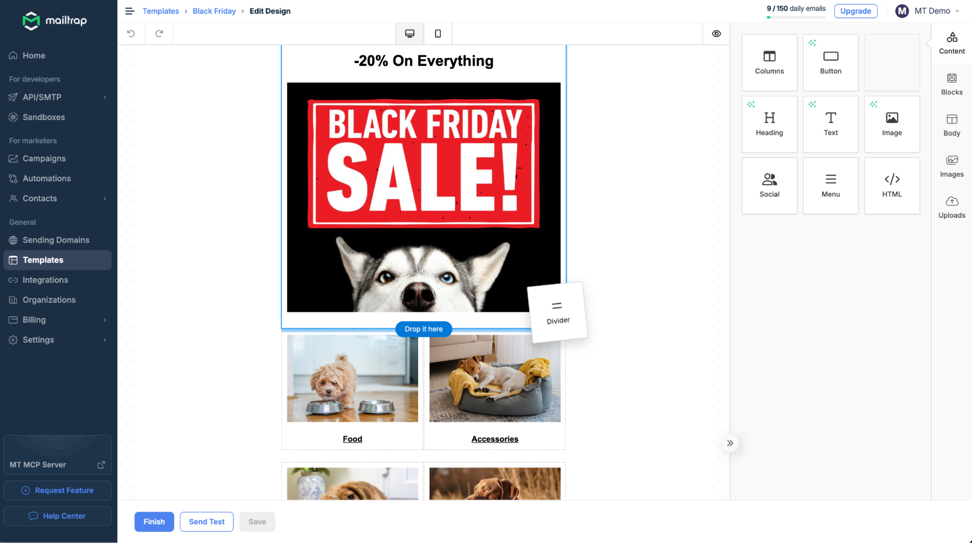 Mailtrap email editor screenshot