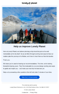 Lonely Planet customer satisfaction email