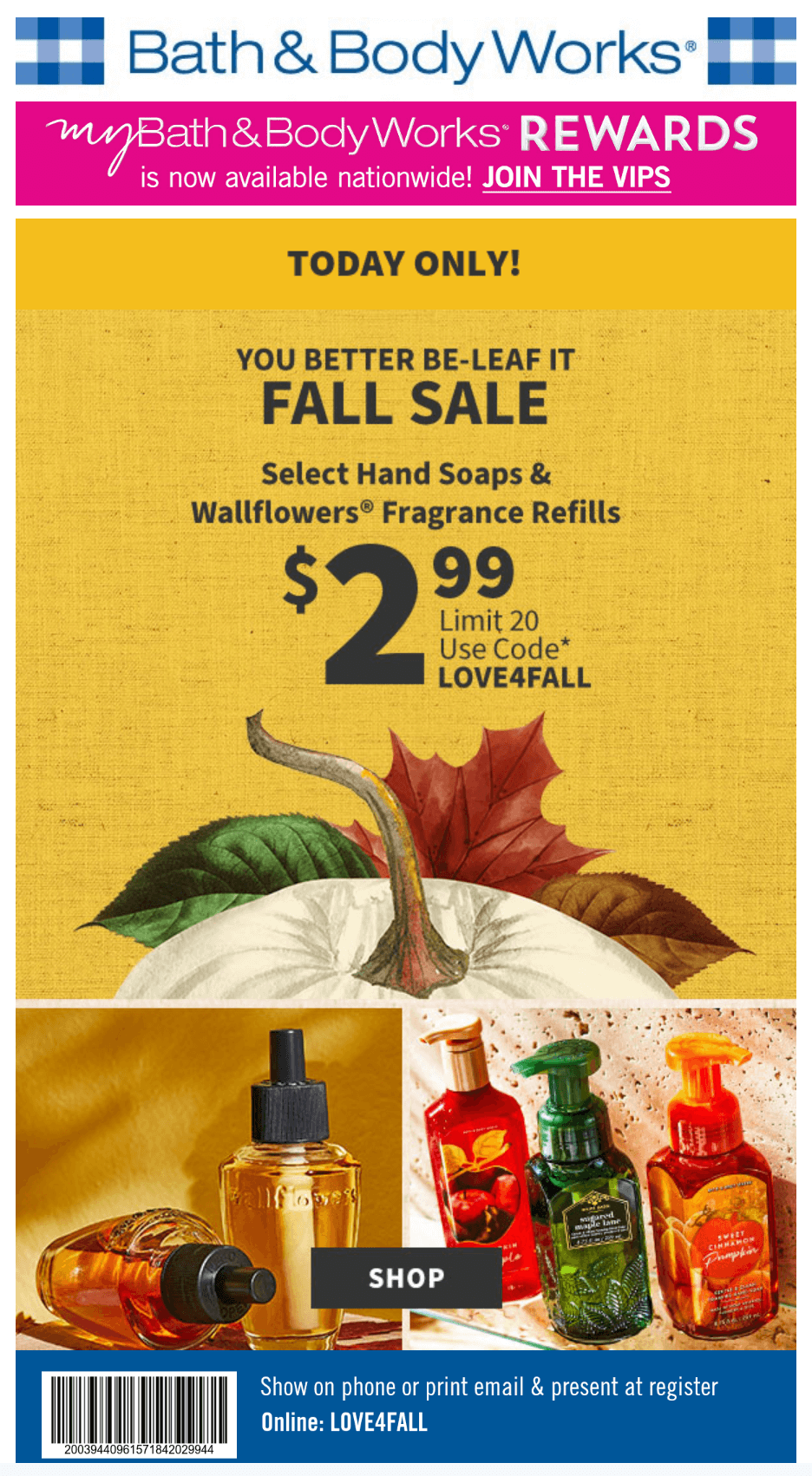 autumn sales campaign example by Bath & Body Works