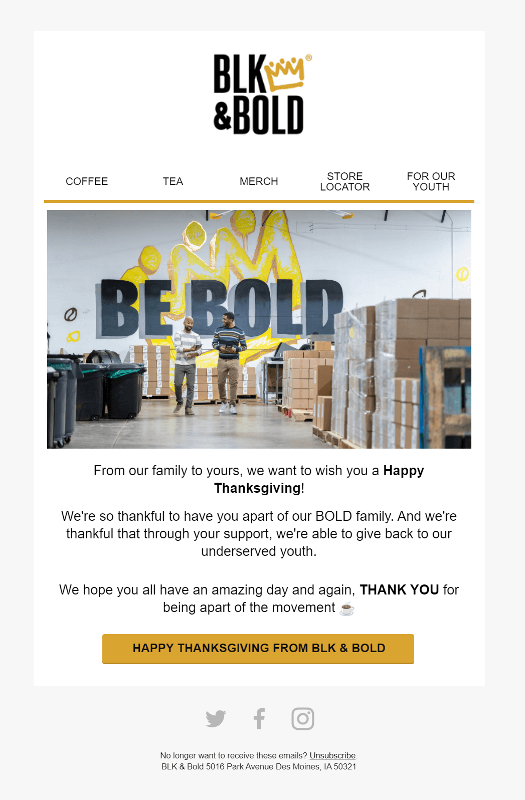 blk & bold email examples for thanksgiving