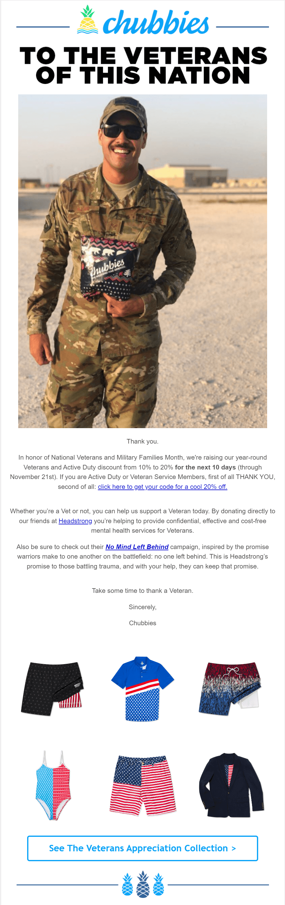 chubbies veteran's day email example