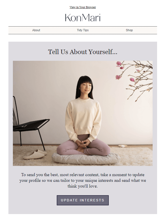 konmari email to update subscriber interest