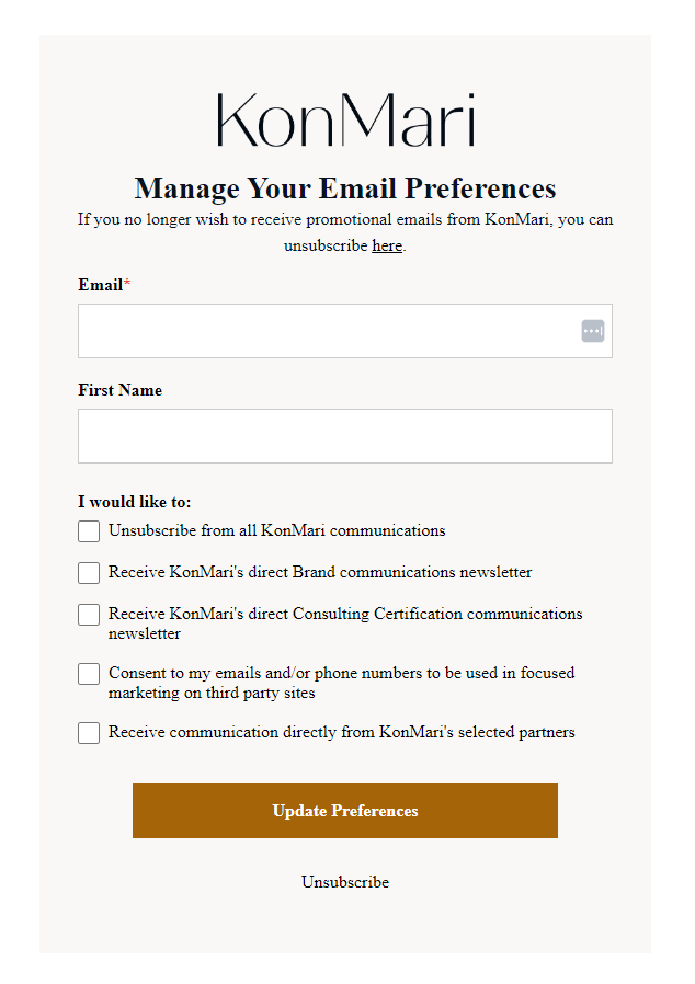 konmari email preference center example to combat email fatigue