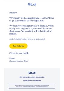 Ritual loyalty survey email template