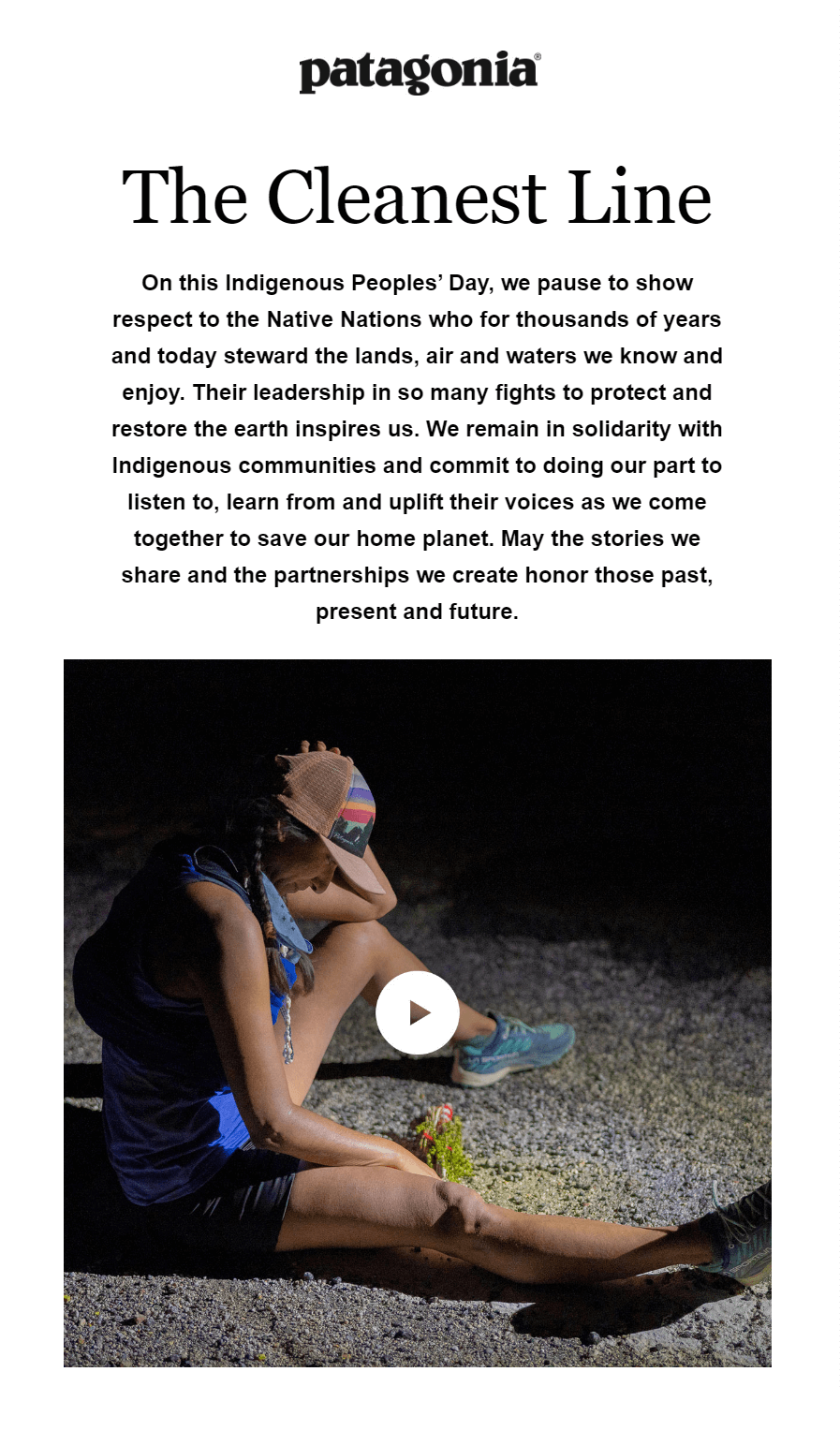 indigenous peoples' day email by patagonia