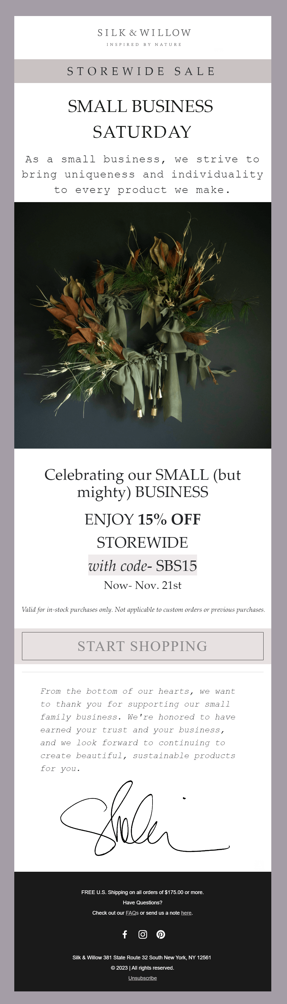 silk & willow email for small business satiurday