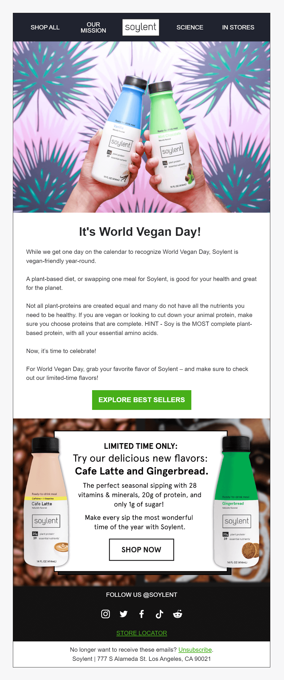 soylent world vegan day email campaign example