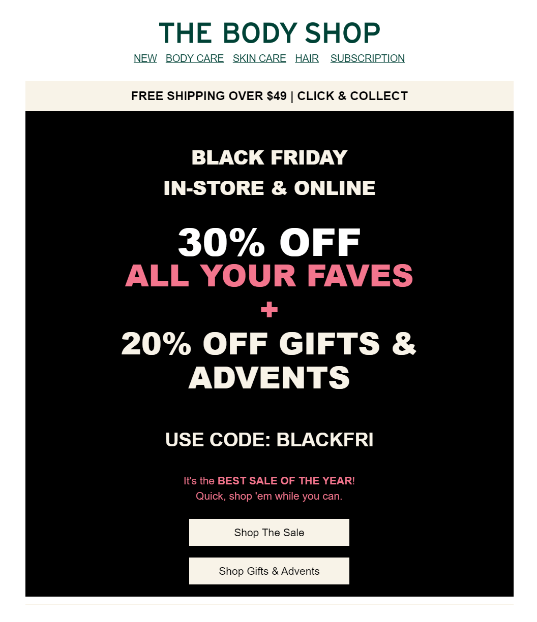 the body shop black friday email campaign