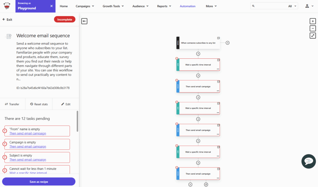 Moosend welcome automation recipe