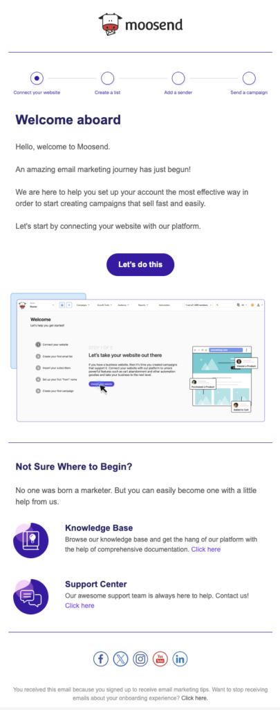 Moosend welcome email