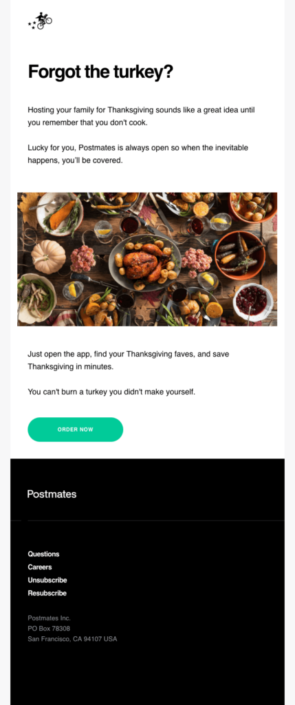 Postmates pre-holiday email