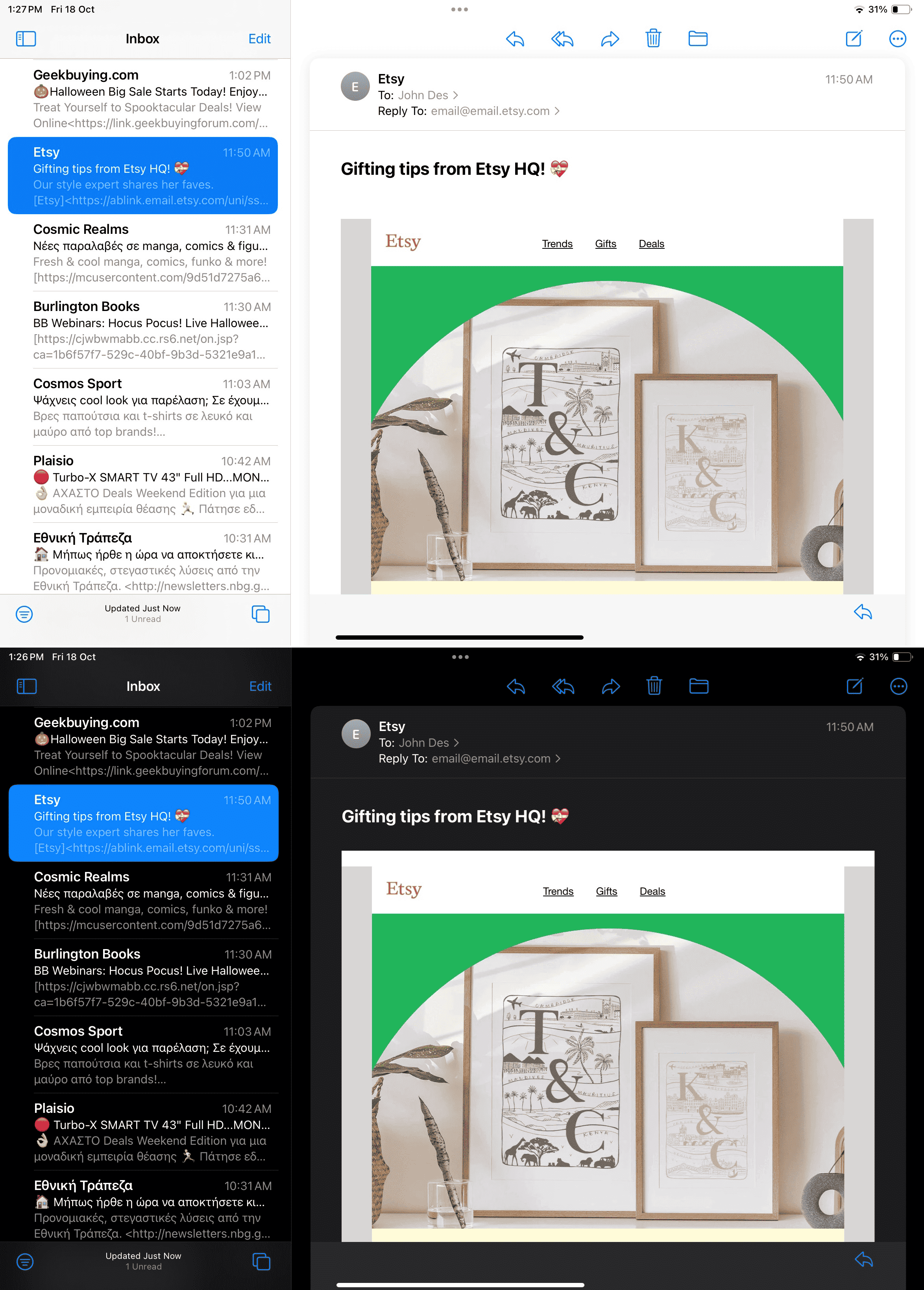 apple mail no color change dark mode