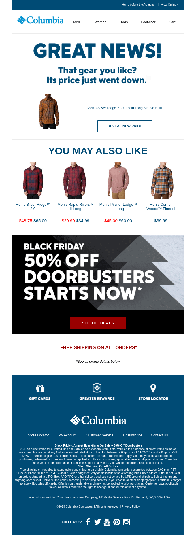 columbia sportswear abandoned cart email for black friday