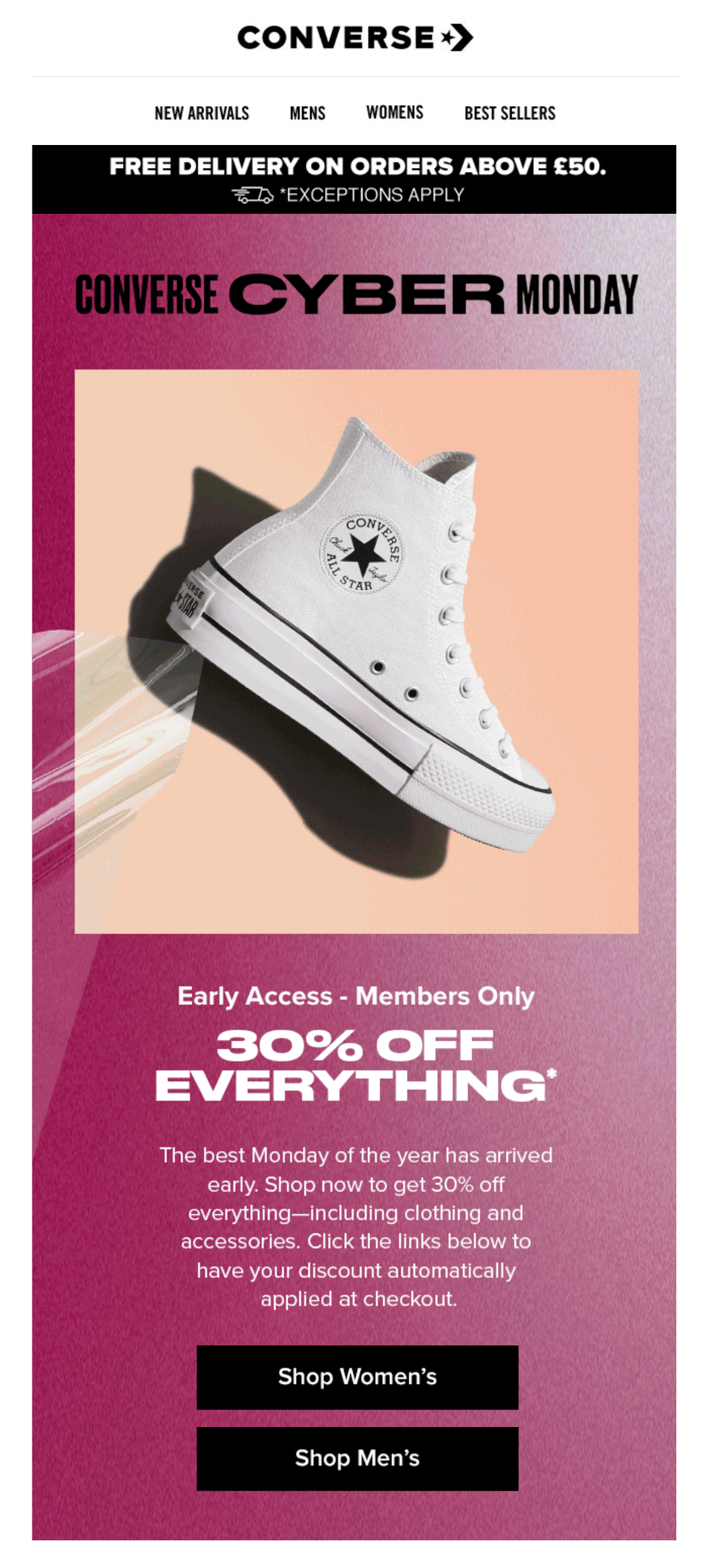 converse post black friday email campaign for cyber monday